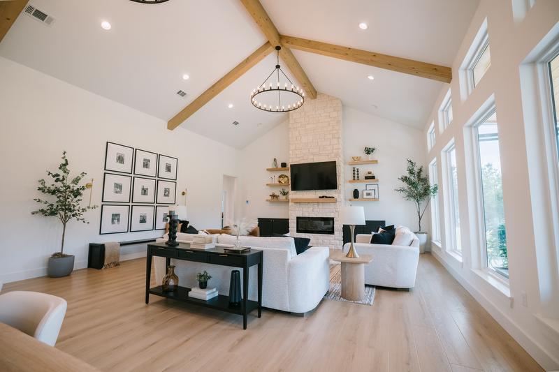 Wide angle view of Greene family living room