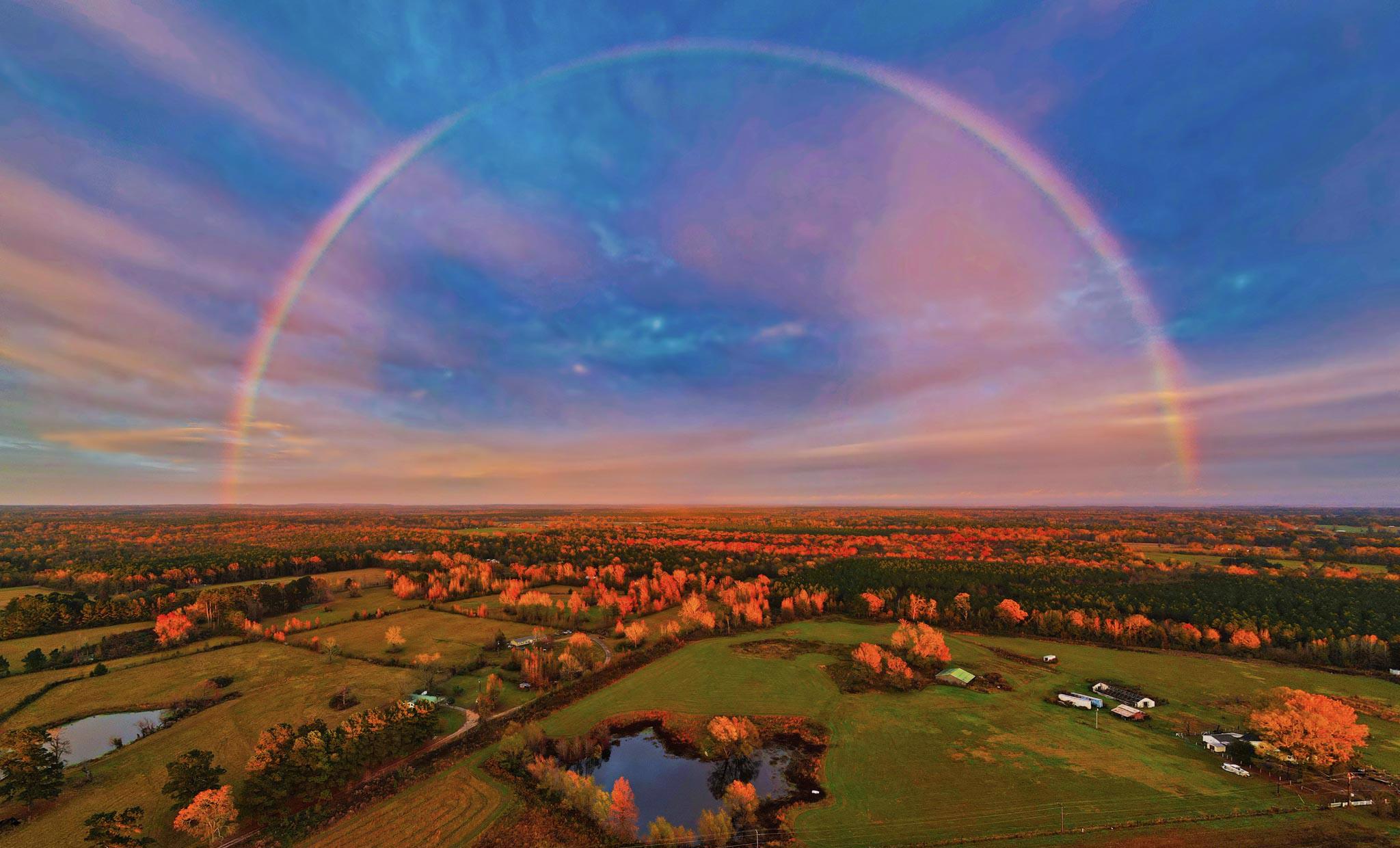 Rainbow over fall town