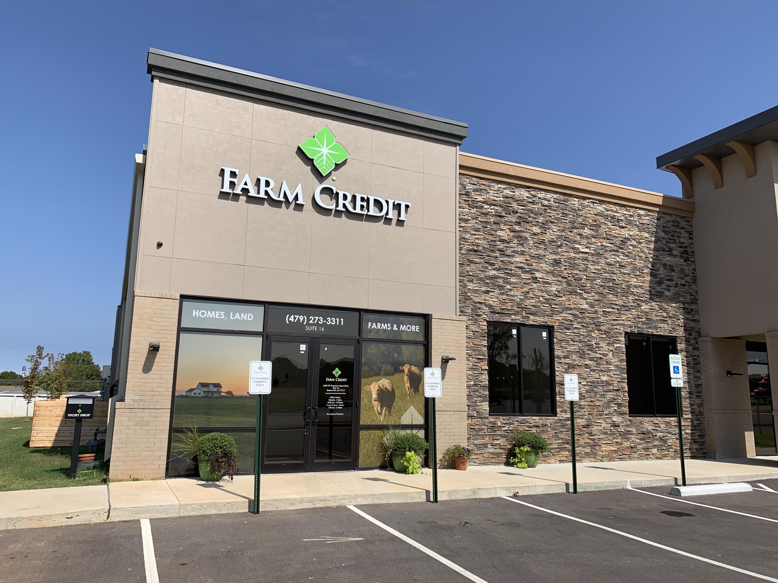 Bentonville office building with Farm Credit logo on front