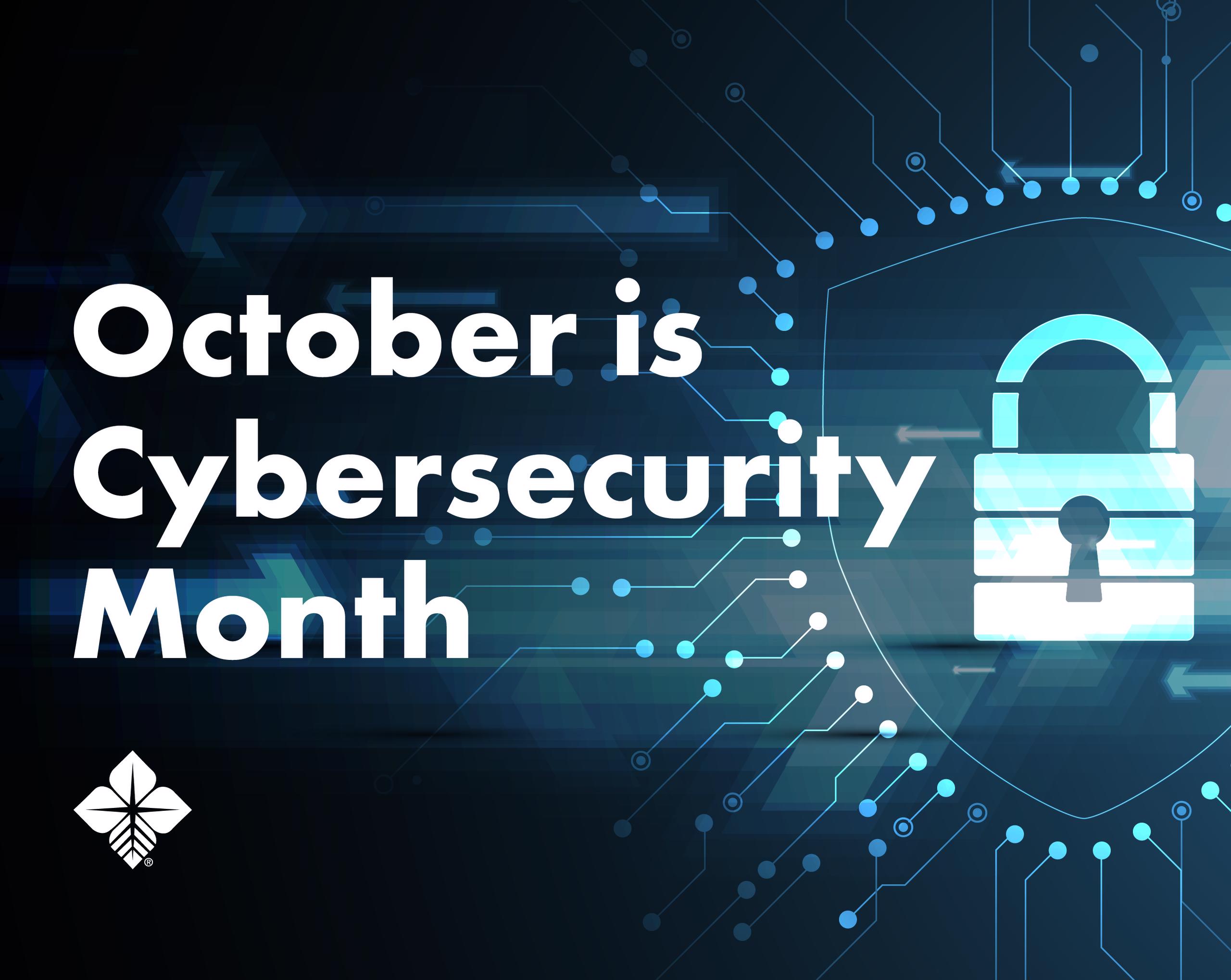 October 2023 is Cybersecurity Month, digital lock background image