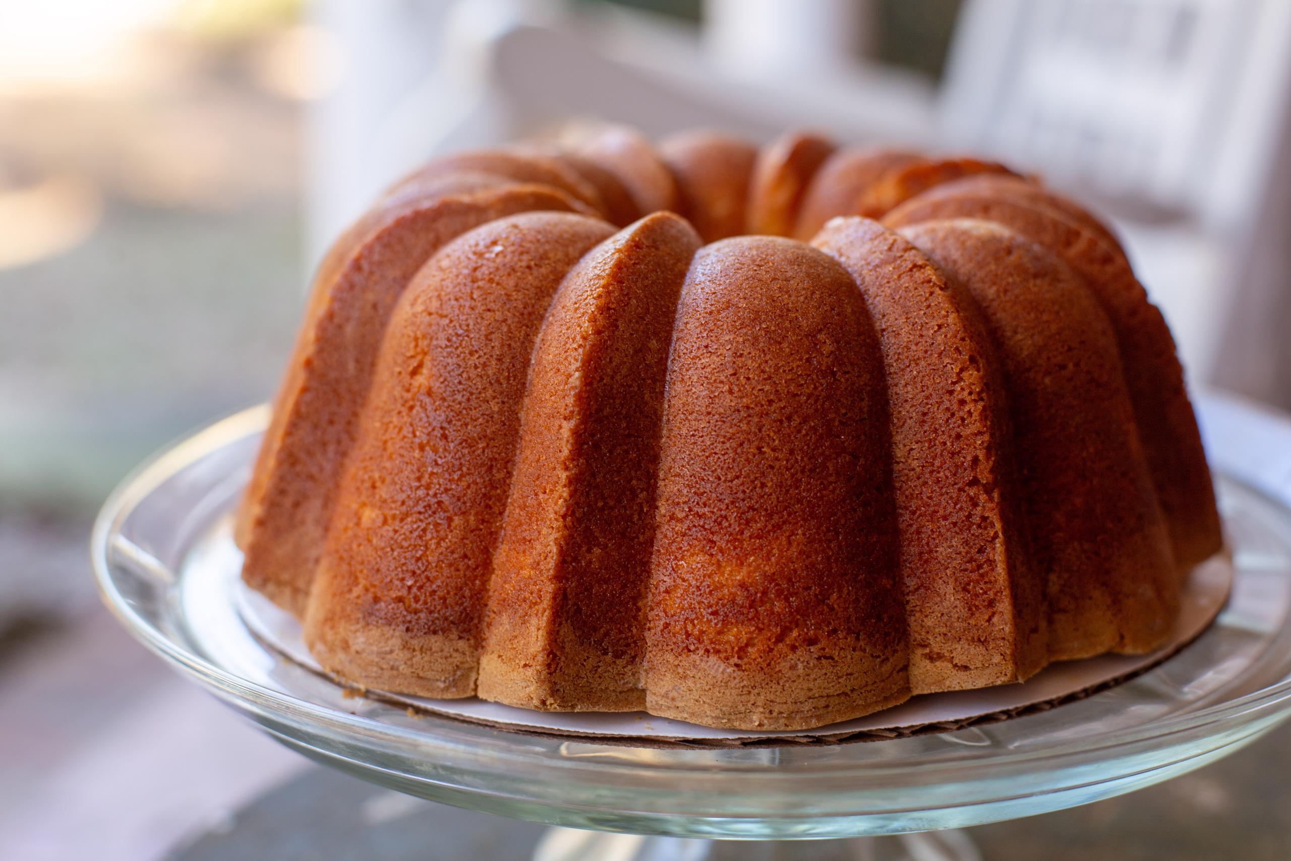 Bundt cake on a glass plate
