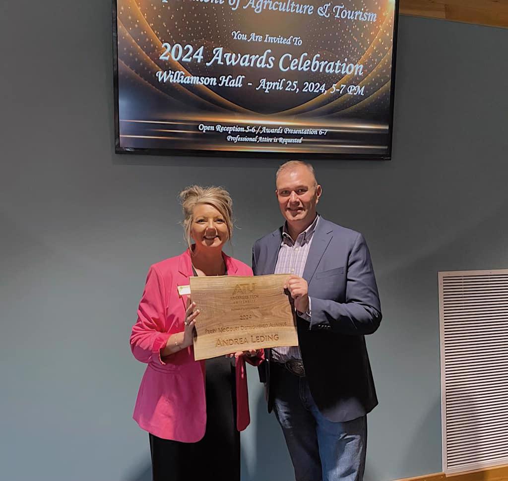 SVP of Operations Andrea Leding was recently named the 2024 Perry McCourt Distinguished Alumna by Arkansas Tech Department of Agriculture & Tourism